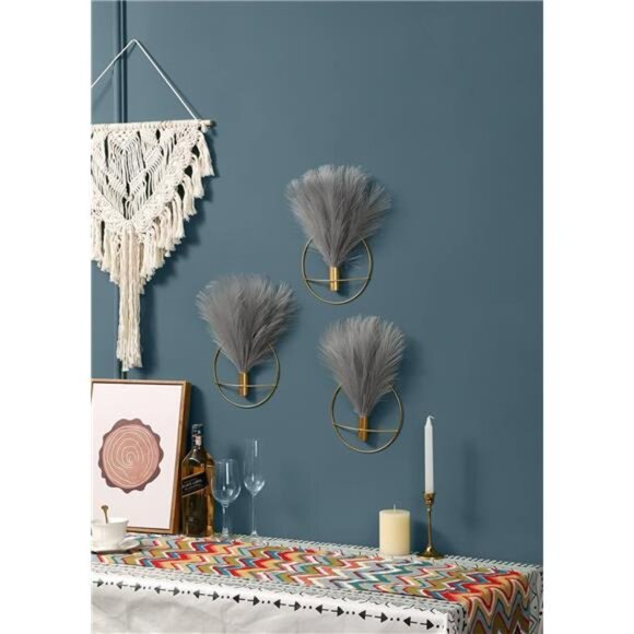 Boho Wall Decor, Wall-Mounted Metal Art, Hanging Artificial Pampas Display - Picture 6 of 7